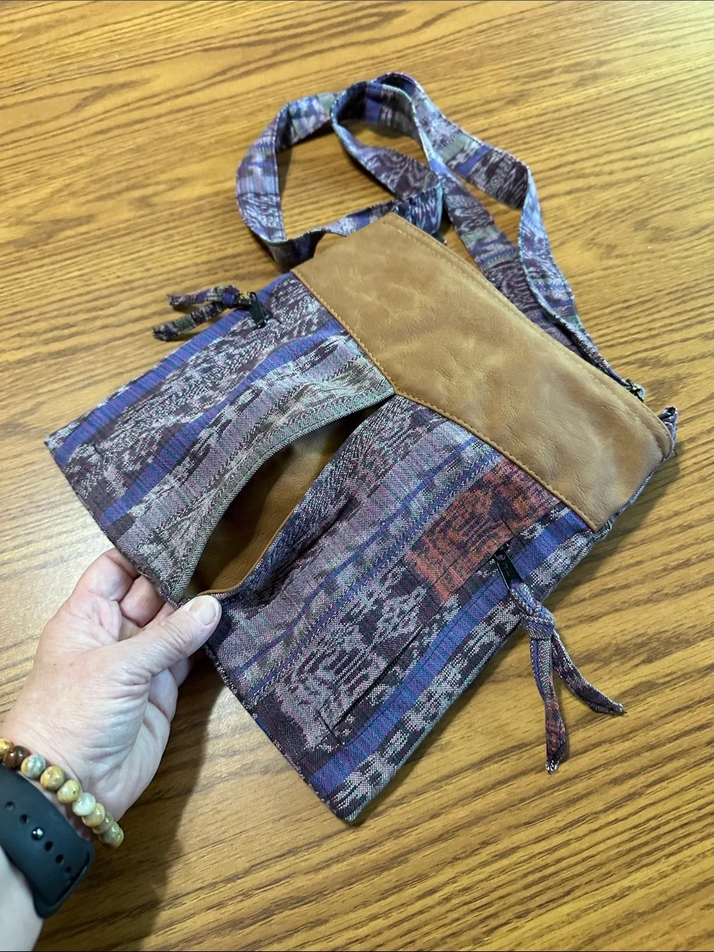 Source Unknown Purple & Brown Patterned Crossbody Bag